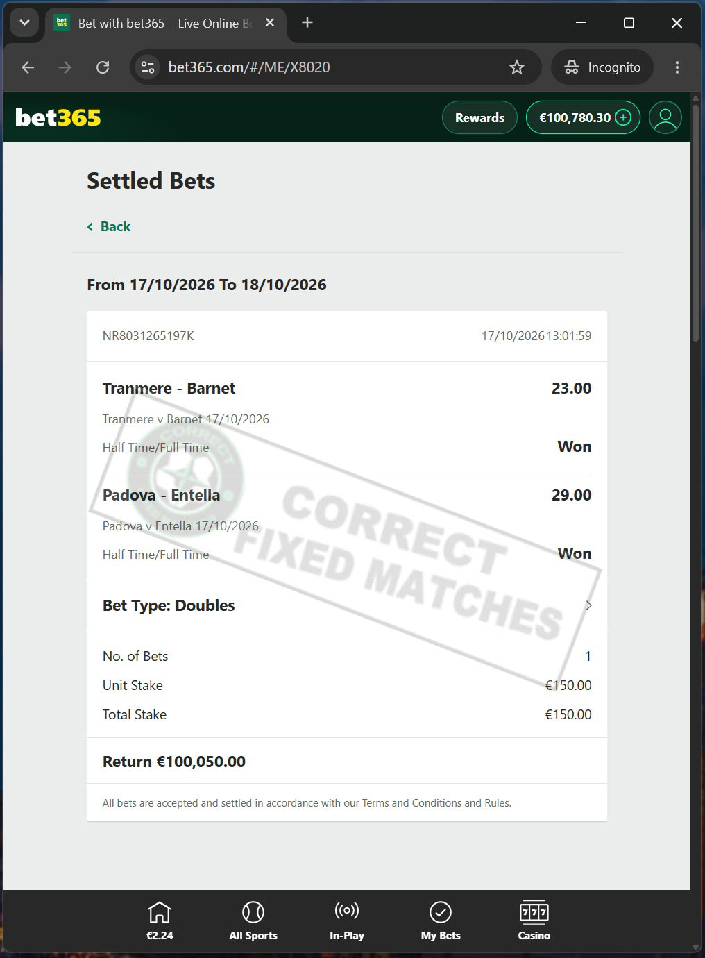 Correct Fixed Matches