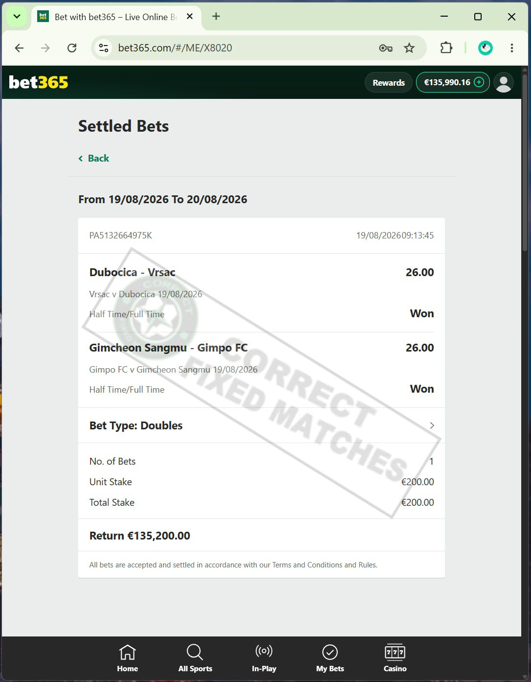 Correct Fixed Matches