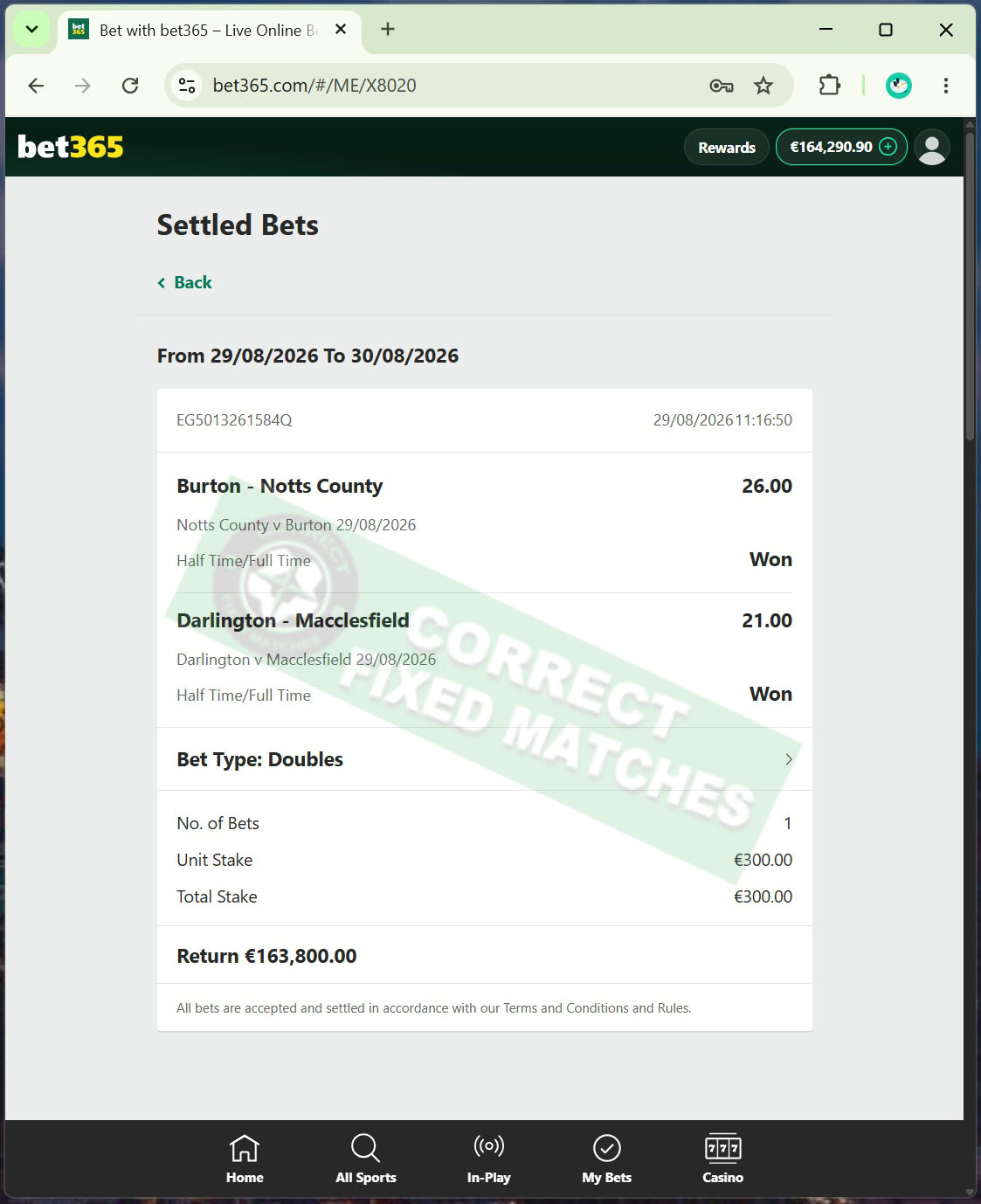 Correct Fixed Matches