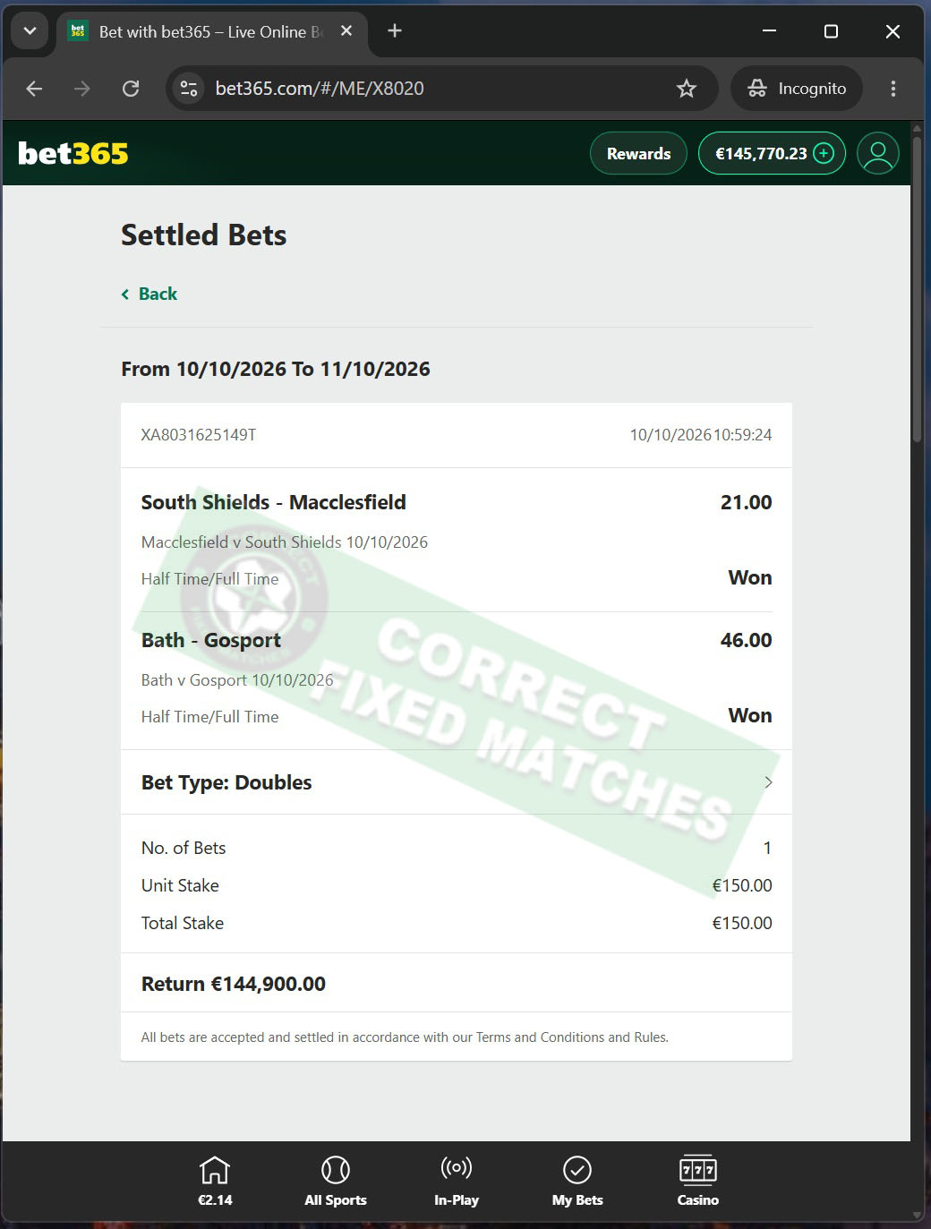 Correct Fixed Matches