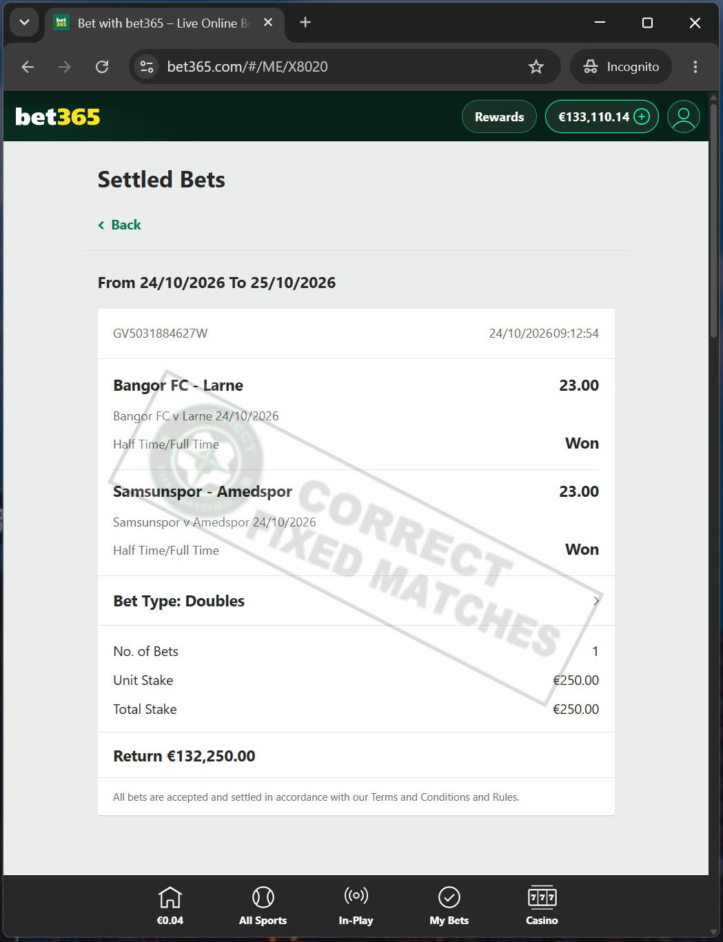 Correct Fixed Matches