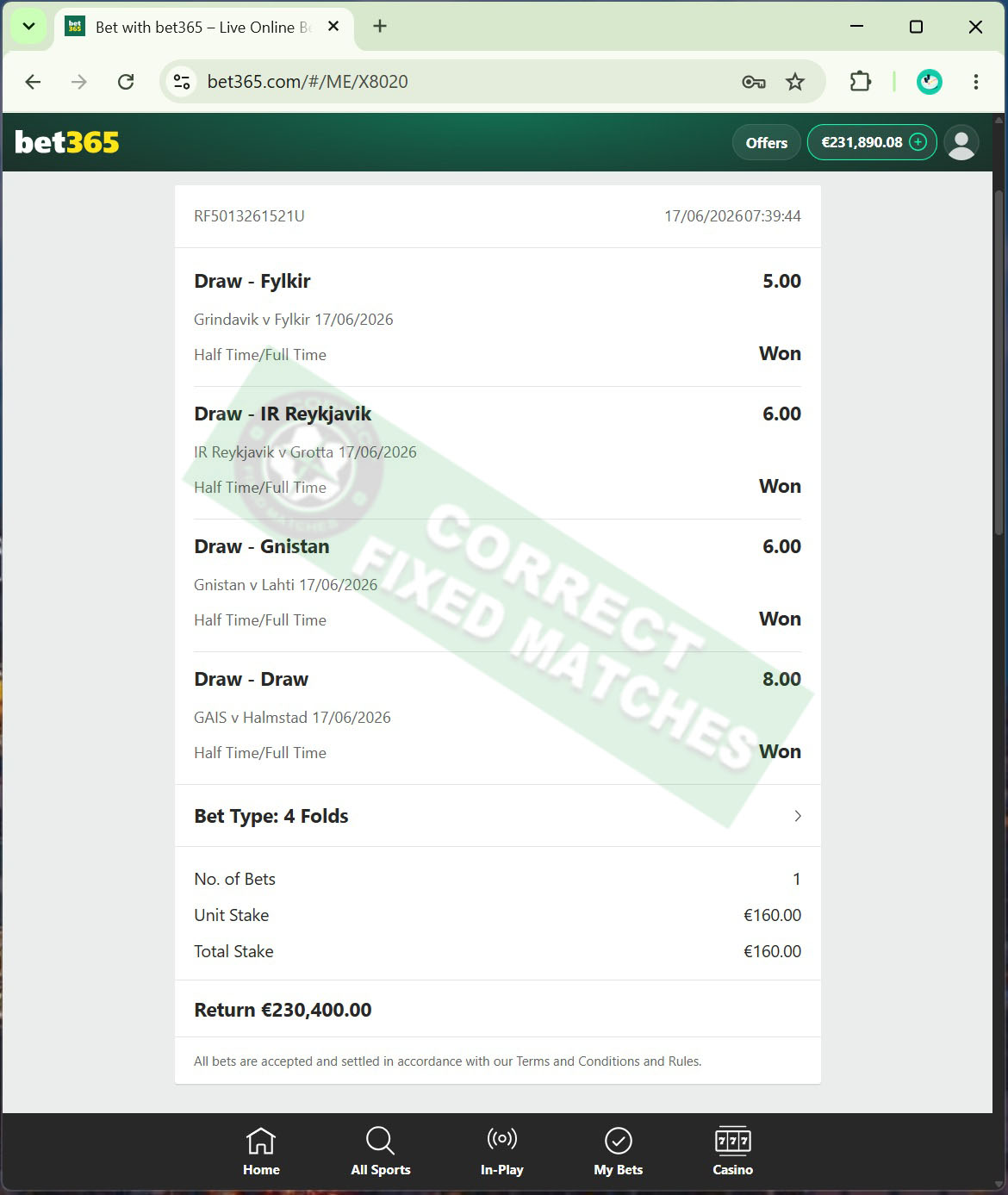 CORRECT FIXED MATCHES